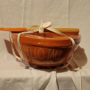 Orange Rae Dunn HELLO FALL Mixing Bowl
